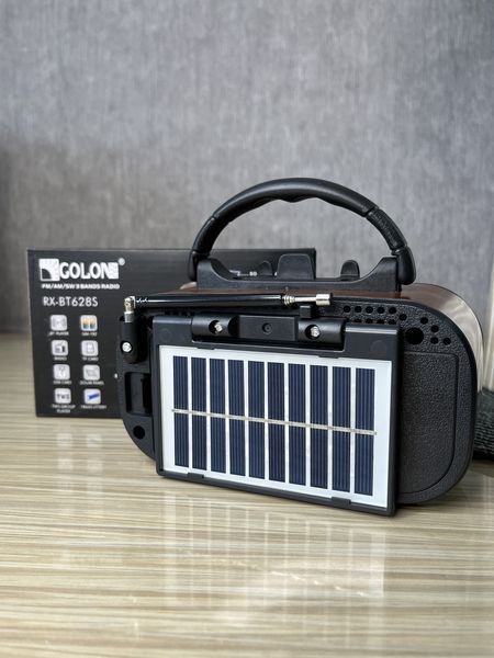 Радиоприёмник GOLON RX-BT628S с аккумулятором Bluetooth, USB, SD и солнечной панелью Тёмный 260823 фото