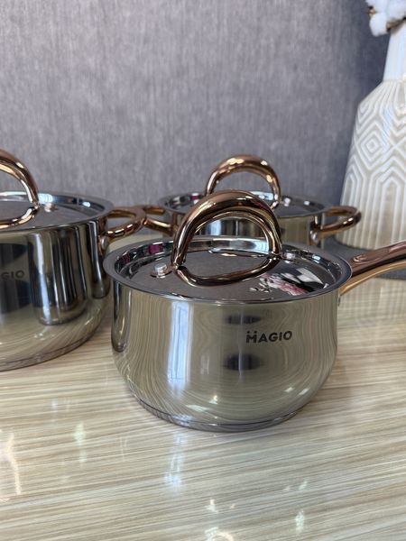 Набор кастрюль и ковша Magio 1201 из нержавеющей стали с крышками, многослойное дно 260848 фото