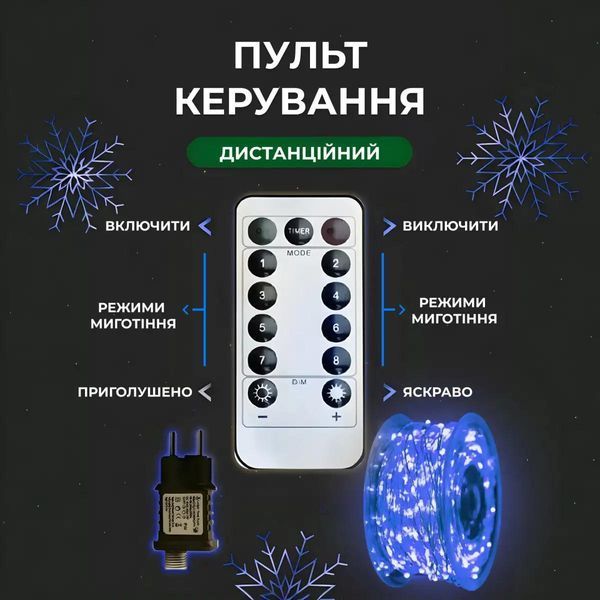 Гирлянда Роса нить 500 LED длина 50 м с пультом от сети, синий 260734 фото
