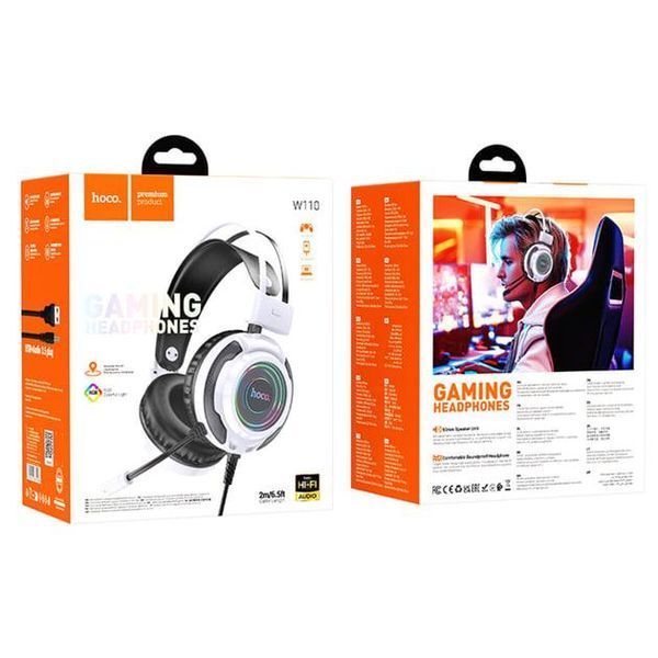 Игровые наушники с микрофоном HOCO W110 с подсветкой / Проводная гарнитура к компьютеру 260870 фото