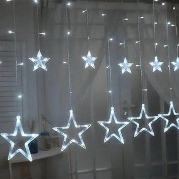 Гірлянда Штора Зірка 12PCS LIGHT STAR WITH з пультом різні режими Білий холодний 260254 фото