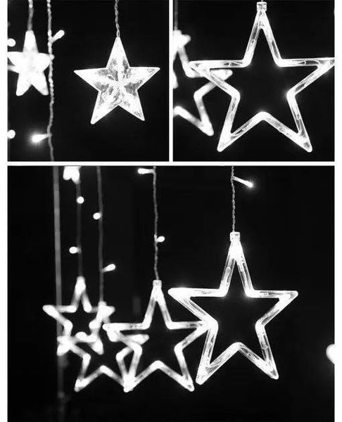 Гірлянда Штора Зірка 12PCS LIGHT STAR WITH з пультом різні режими Білий холодний 260254 фото