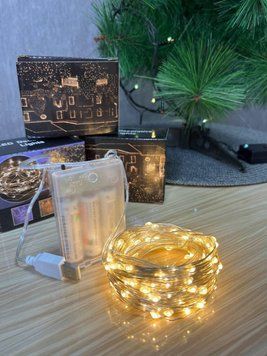 Гирлянда Роса нить 200 LED длина 20 м от батареек и USB , желтый теплый 260762 фото